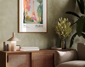 Eiffelturm Wandbild | Paris Wandkunst | Mädchen Schlafzimmer Dekor | Bunter abstrakter Kunstdruck | Pastell Wandkunst | Ungerahmt - Nur Druck