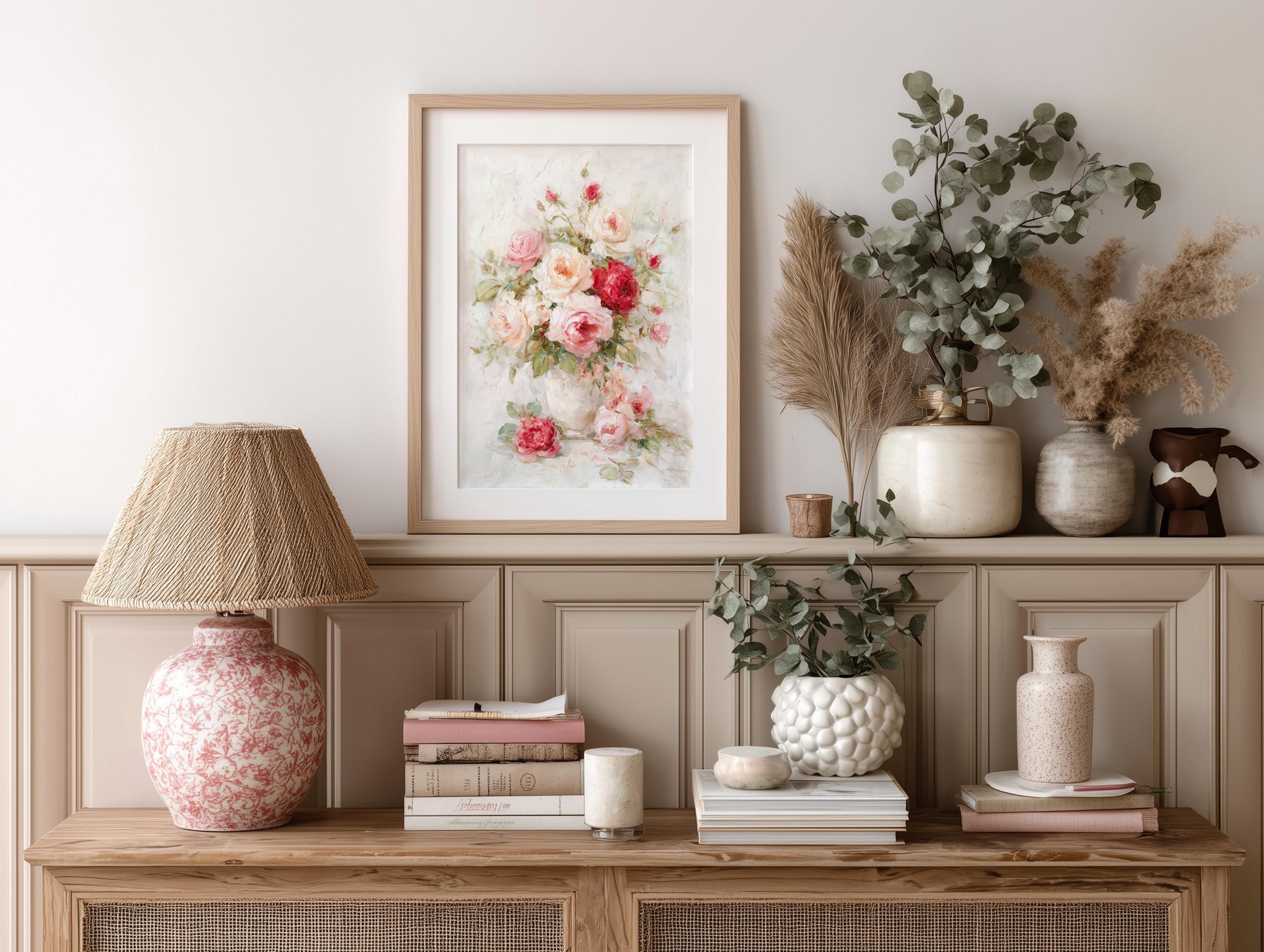 Soft Rose Bouquet Art Print – Romantic Floral Wall Art | Unframed ...