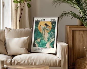 Aquarius Wall Print | Aquarius Zodiac Wall Art | Bohemian Astrology Decor | Aquarius Horoscope Astrology Print | Unframed - Print Only