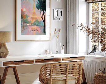 Eiffelturm Wandbild | Paris Wandkunst | Mädchen Schlafzimmer Dekor | Bunter abstrakter Kunstdruck | Pastell Wandkunst | Ungerahmt - Nur Druck