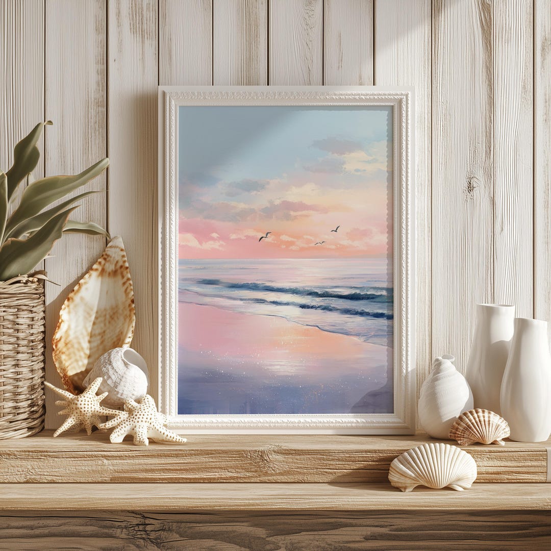 Pastel Beach Sunset Wall Art – Soft Coastal Ocean Print | Unframed ...