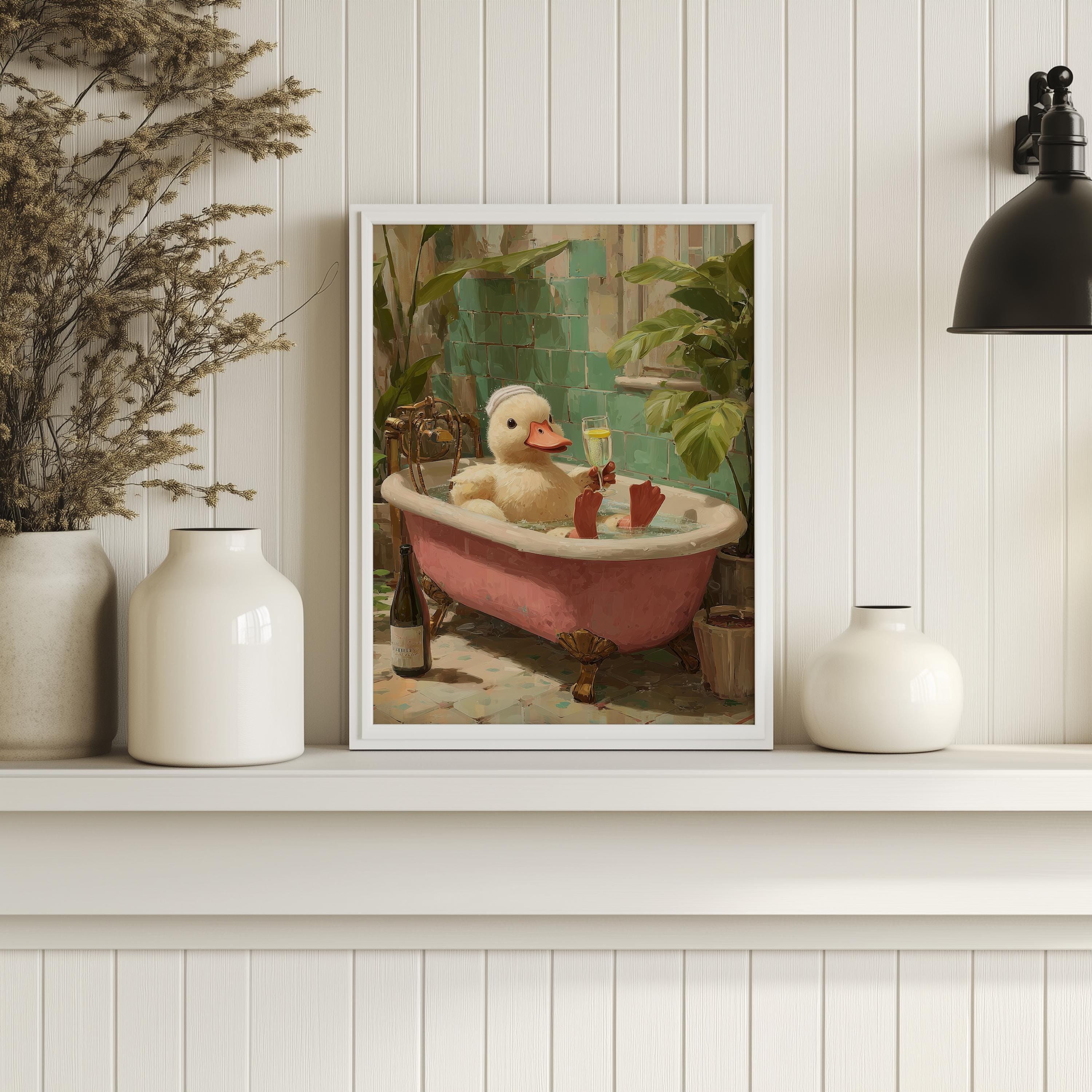 Cute Duck Bathroom Wall Art Print – Funny Duck in Bathtub With ...