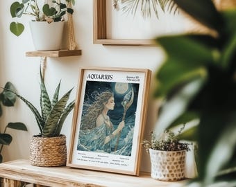Celestial Aquarius Goddess Wall Print | Aquarius Zodiac Print | Aquarius Water Bearer Print | Aquarius Horoscope Art | Unframed - Print Only
