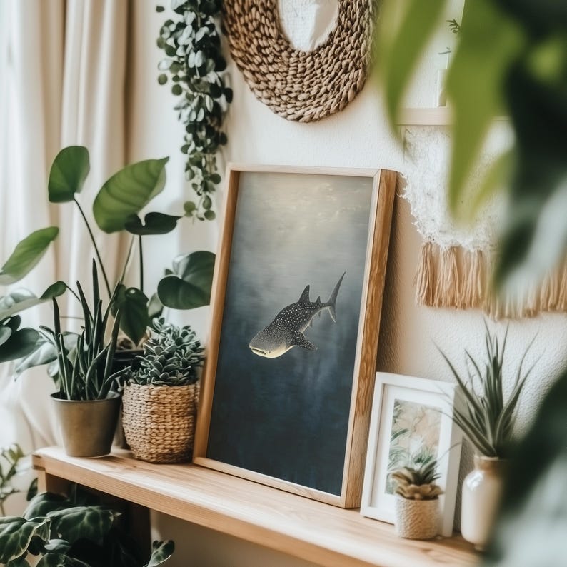 Whale Shark Wall Art Print – Coastal Ocean Sea Life Decor | Unframed ...