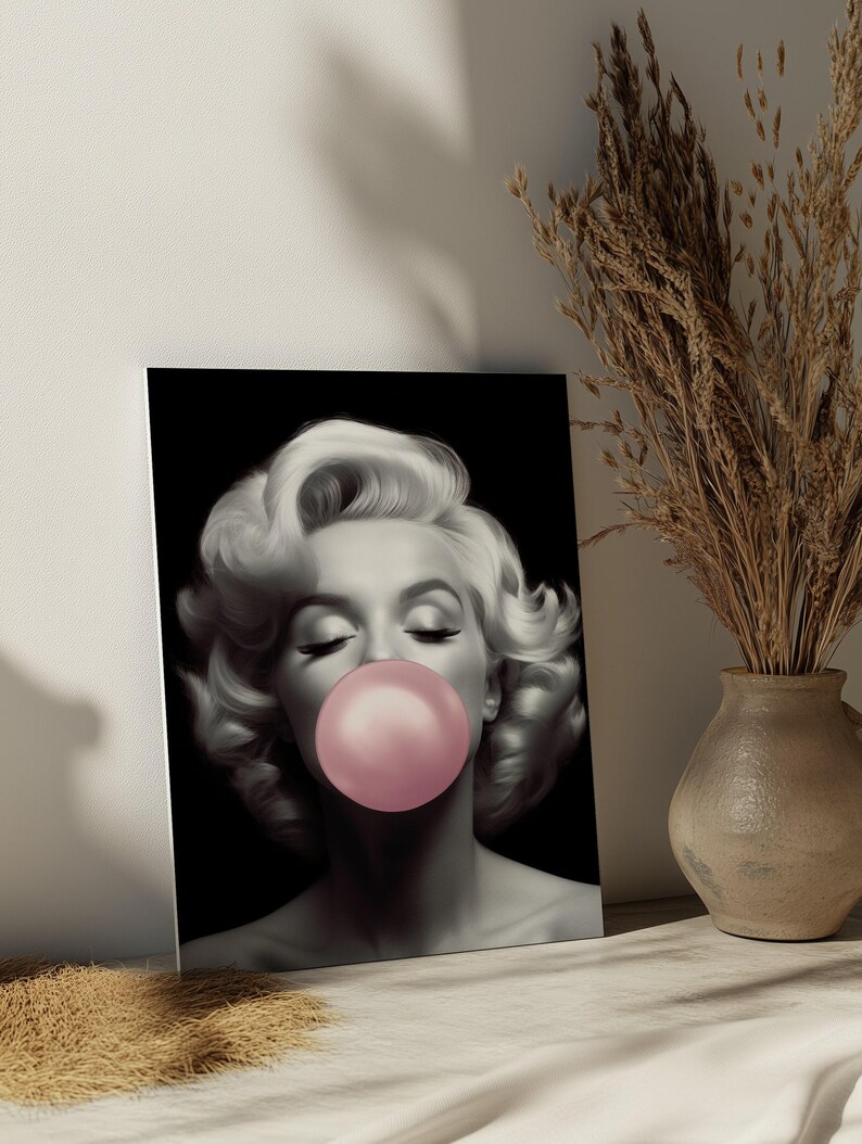 Marilyn Monroe Art Print | Marilyn Monroe Bubble Gum Print | AI Generated Wall Art | Unframed - Print Only image 7