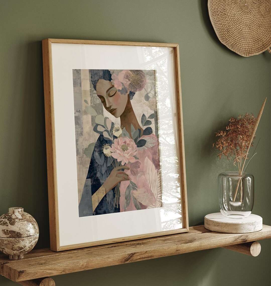 Abstract Woman Floral Wall Art Print – Modern Botanical Portrait Decor ...