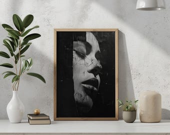 Female Portrait Oil Painting Print | Abstract Head Portrait | Woman Wall Art Print | Abstract Black & White Art | Unframed- Print Only