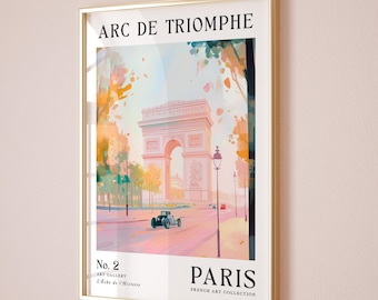 Arc de Triomphe Art Wall Print | Pastel Paris Print | Travel Wall Art | Parisian Home Décor | Gift for Travel Lovers | Unframed - Print Only