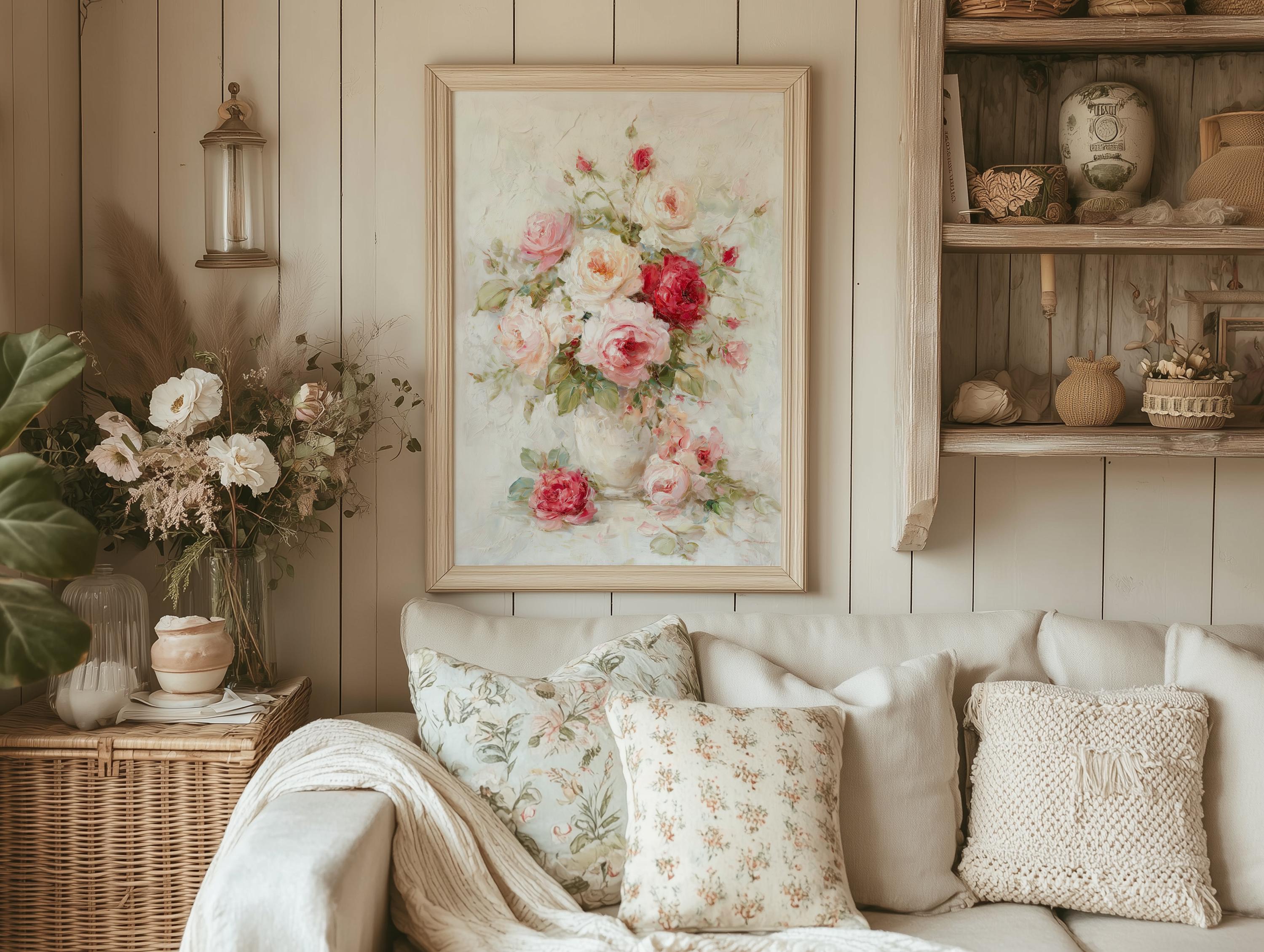 Soft Rose Bouquet Art Print – Romantic Floral Wall Art | Unframed ...