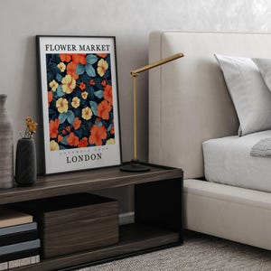 Vibrant Navy Flower Market Print | London&#39;s Columbia Road Flower Market Wall Art | Flower Market Wall Decor | Unframed - Print Only