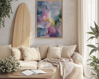 Pastel Abstract Wall Art Print • Colourful Pink & Blue Watercolour Print | Unframed - Print Only