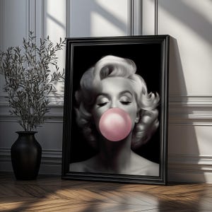 Marilyn Monroe Art Print | Marilyn Monroe Bubble Gum Print | AI Generated Wall Art | Unframed - Print Only image 1