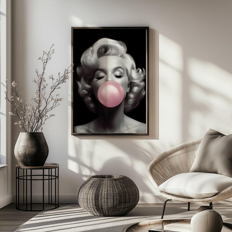 Marilyn Monroe Art Print | Marilyn Monroe Bubble Gum Print | AI Generated Wall Art | Unframed - Print Only image 3