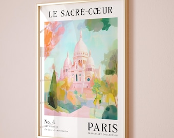 Lámina artística de la Basílica del Sacré-Cœur / Arte mural de Montmartre, París / Ilustración de un monumento francés / Lámina de viaje a París en tonos pastel / Sin marco - Solo lámina
