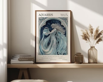 Aquarius Wall Print | Aquarius Zodiac Wall Art | Aquarius Water Bearer Astrology Print | Aquarius Horoscope Print | Unframed - Print Only