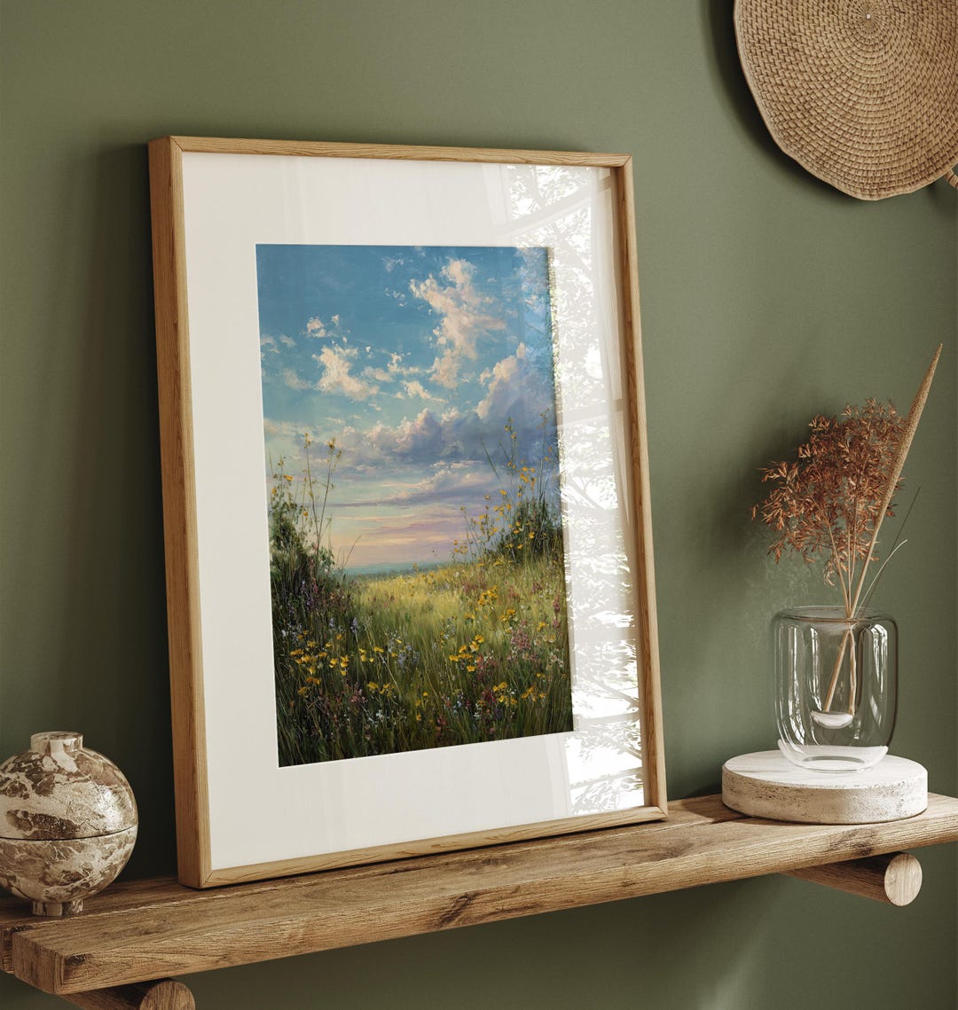 Wildflower Meadow Art Print – Soft Pastel Sky Landscape Wall Art ...