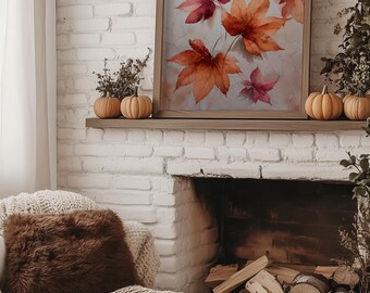 Aquarell Herbst Blätter Wand Kunst - Rote & Orange Ahornblatt Druck, Elegante Herbst Dekor | Ungerahmt - Nur Druck