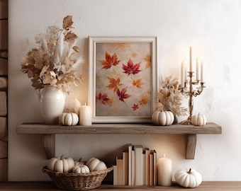 Aquarell Ahorn Blätter Wand Kunst - Rote & Orange Herbst Blätter Druck, Herbst Dekor für die saisonale Wandgalerie | Ungerahmt - Nur Druck