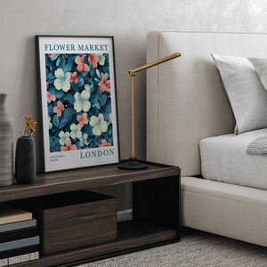 Flower Market Print | Colourful Blue Columbia Road Flower Market Wall Art | London Flower Market Print | Unframed - Print Only