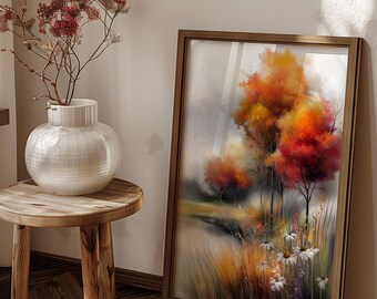 Golden Autumn Garden Print | Vibrant Fall Trees Landscape | Fall Nature Wall Art | Rustic Home Decor | Unframed - Print Only