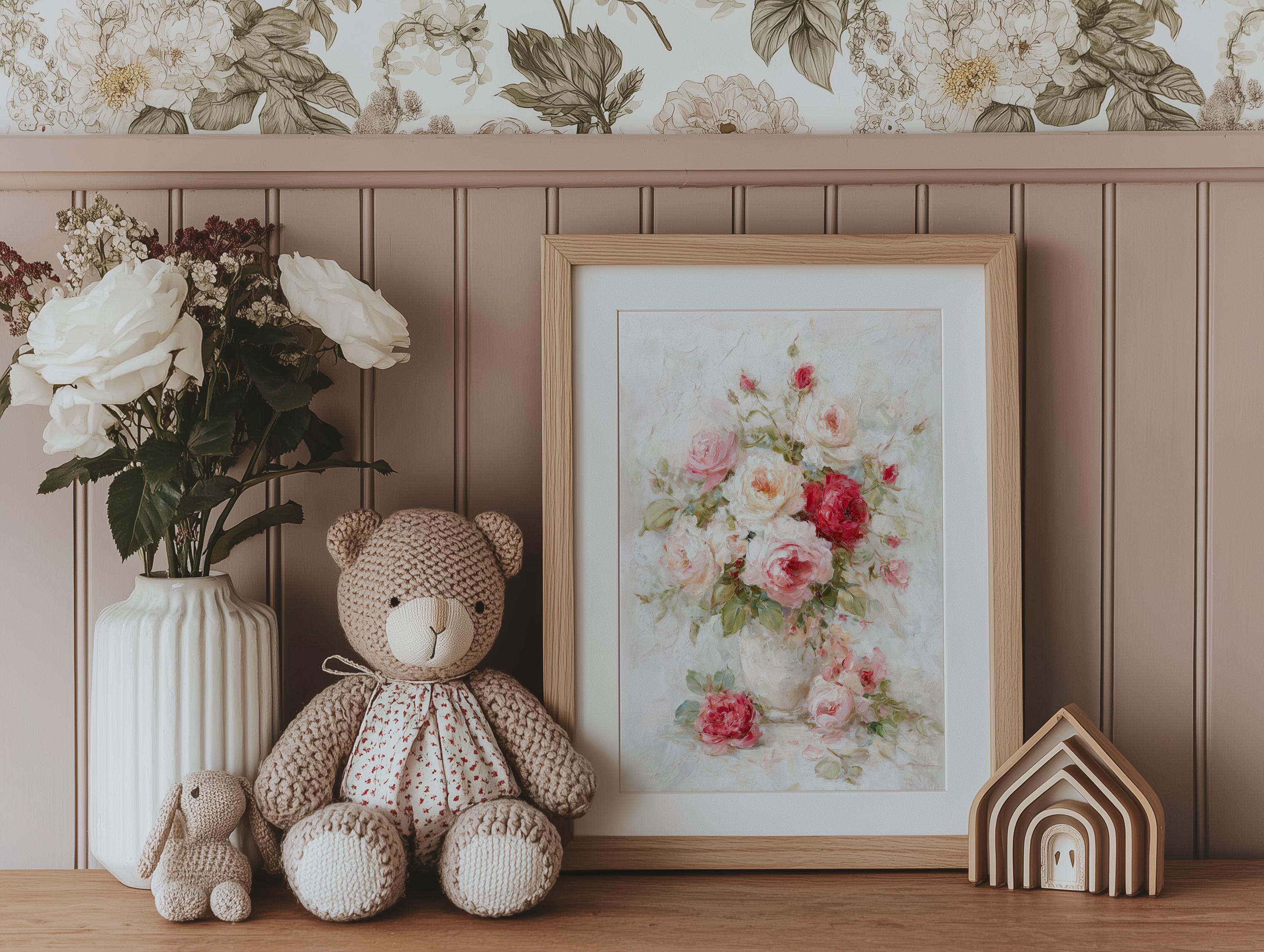 Soft Rose Bouquet Art Print – Romantic Floral Wall Art | Unframed ...