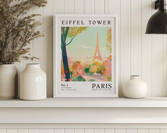 Eiffelturm Wandbild | Paris Wandkunst | Mädchen Schlafzimmer Dekor | Bunter abstrakter Kunstdruck | Pastell Wandkunst | Ungerahmt - Nur Druck