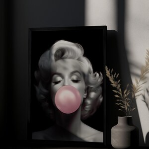 Marilyn Monroe Art Print | Marilyn Monroe Bubble Gum Print | AI Generated Wall Art | Unframed - Print Only image 4