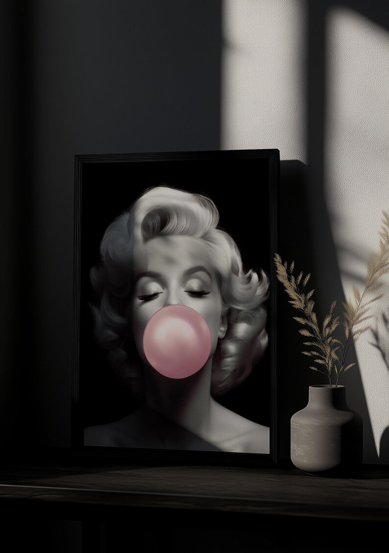 Marilyn Monroe Art Print | Marilyn Monroe Bubble Gum Print | AI Generated Wall Art | Unframed - Print Only image 4