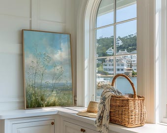 Wildflower Meadow Landscape Print – Soft Coastal Wall Art | Unframed - Print Only