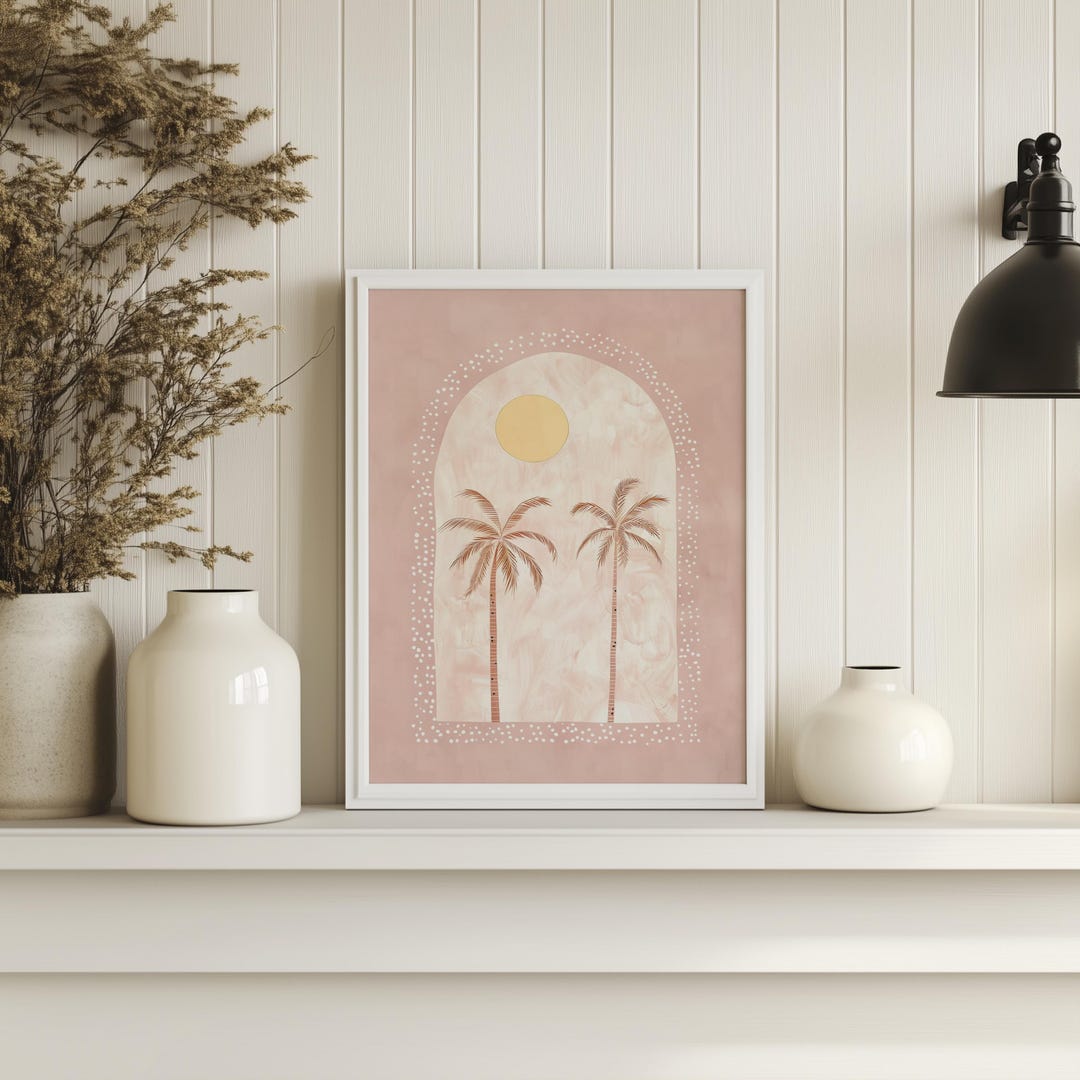 Pink Palm Tree Wall Art Print – Boho Tropical Arch Decor | Unframed ...