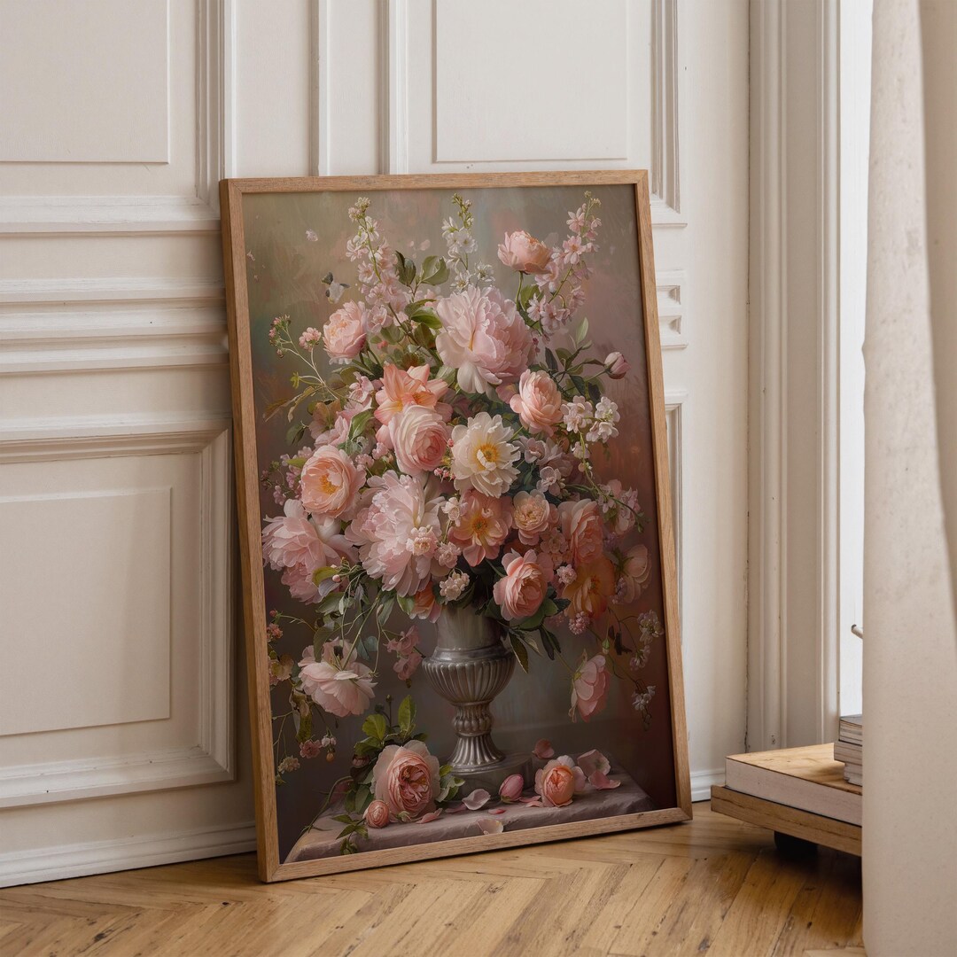 Blush Pink Floral Still Life Wall Art – Romantic Vase Flower Print ...