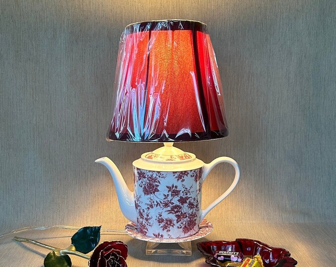 Red Floral Stacked Teapot Lamp Etsy