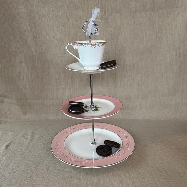 Pink Floral 3-Tier Cake Stand/Tidbit Stand