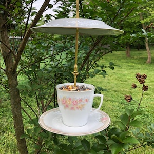 Teacup Hanging Bird Feeder/Up-Cycled/2-Tier/Mother&#39;s Day Gift