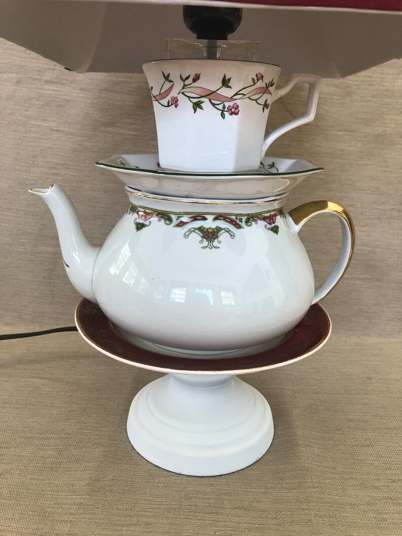 Burgundy/white Stacked Teapot and Teacup Table Lamp Etsy