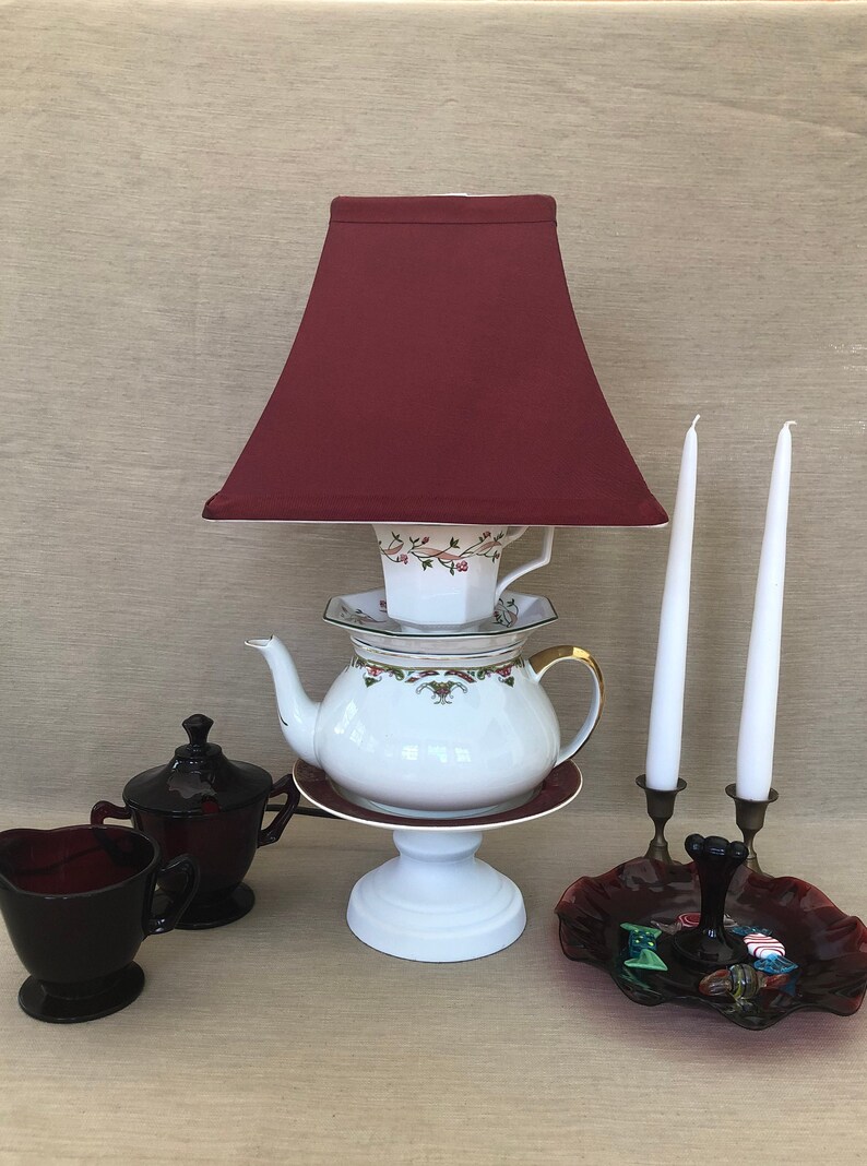Burgundy/white Stacked Teapot and Teacup Table Lamp Etsy