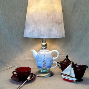 Nautical Lighthouse Stacked Teapot/Teacup Lamp