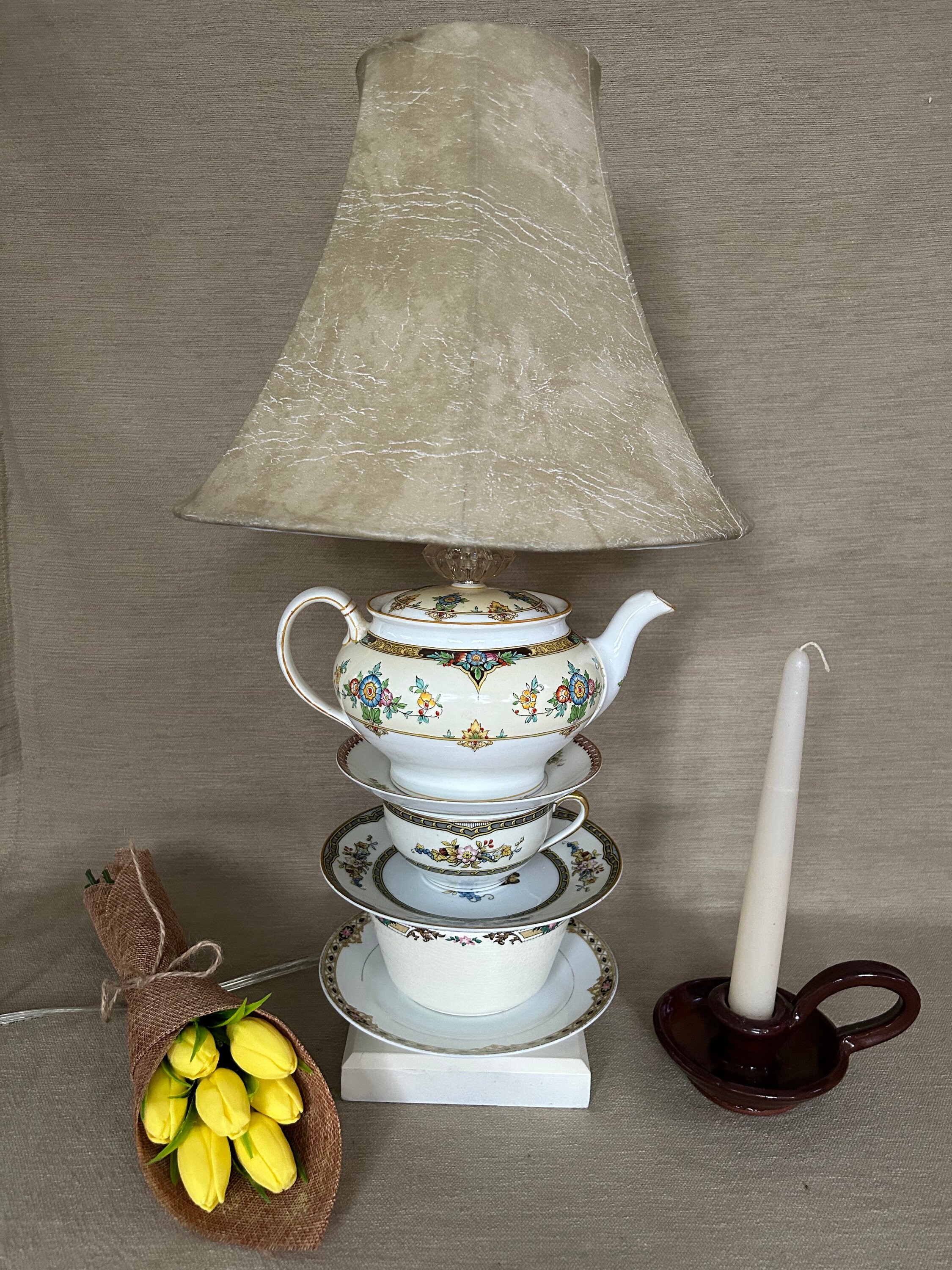 Floral Banded Stacked Teapot/teacup Lamp Etsy