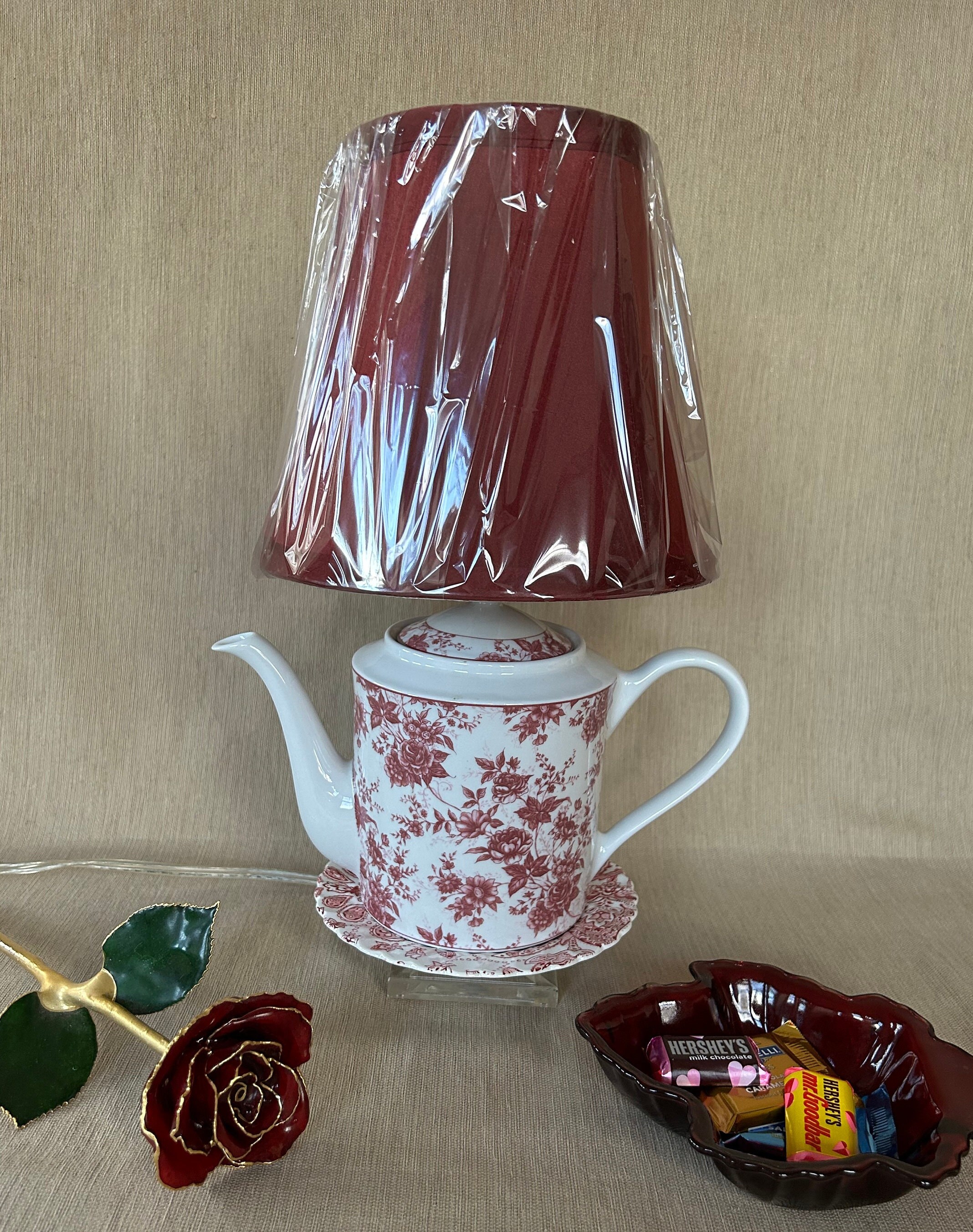 Red Floral Stacked Teapot Lamp Etsy