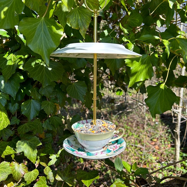 Teacup Hanging Birdfeeder/2-tier/Gift Idea