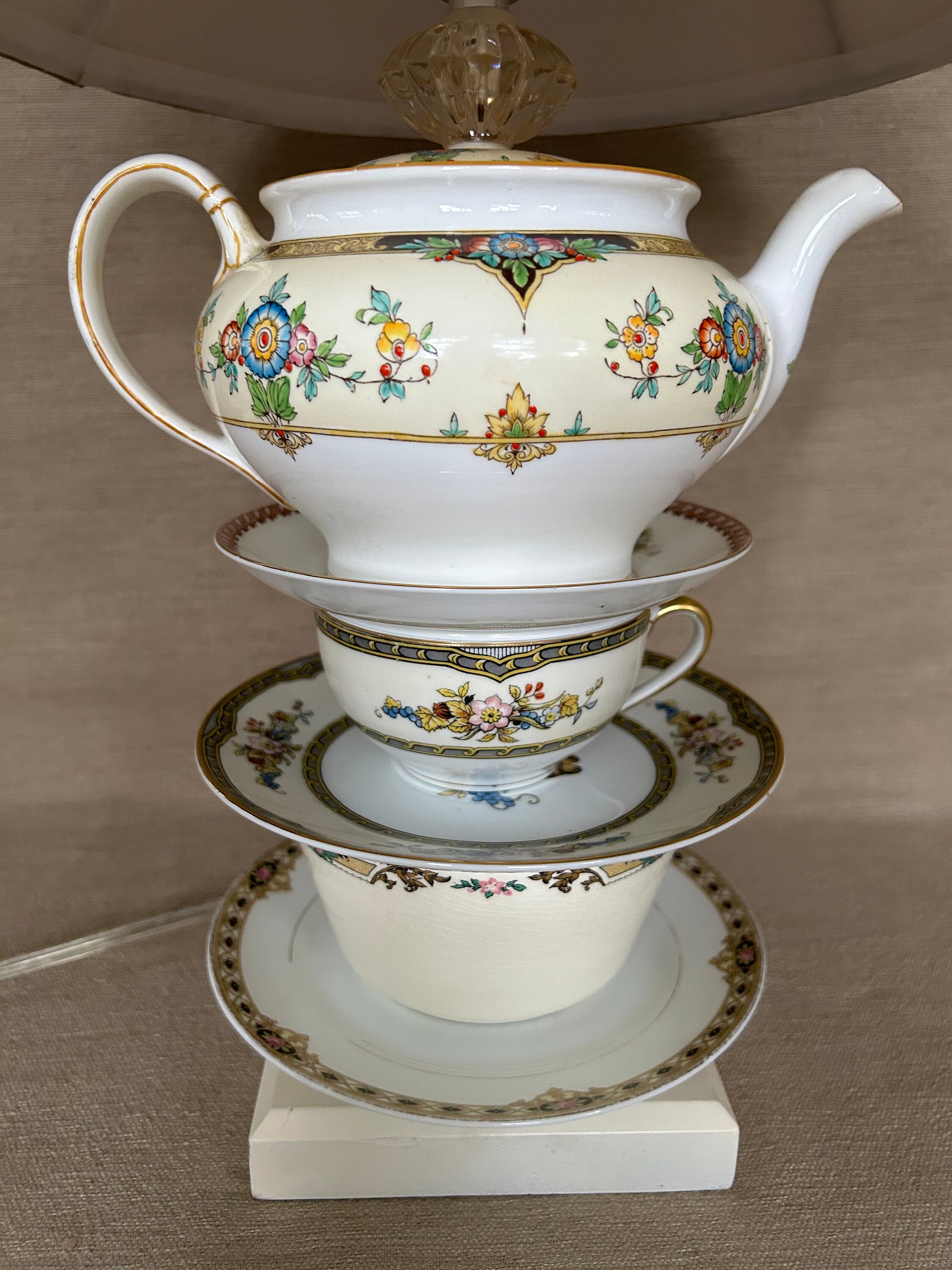 Floral Banded Stacked Teapot/teacup Lamp Etsy