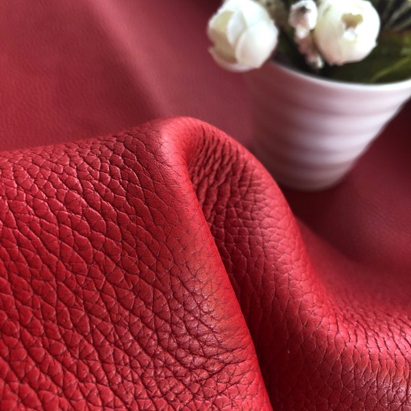 2.0mm Thick Red Pebbled Full Grain Italian 100% Real Cowhide Leather Sheets Multiple Size