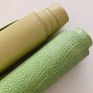 Green Beige Embossed Melon Skin Textured Veg Tan 100% Real Cowhide Leather Sheets Multiple Sizes