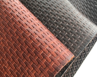 Brown Embossed Woven Italian Veg Tan Leather 100% Real Cowhide Leather Sheets Pieces