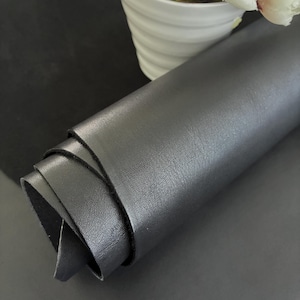 Black Smooth Full Grain 1.4-1.6mm Thick Cowhide Leather Sheets Multiple Sizes