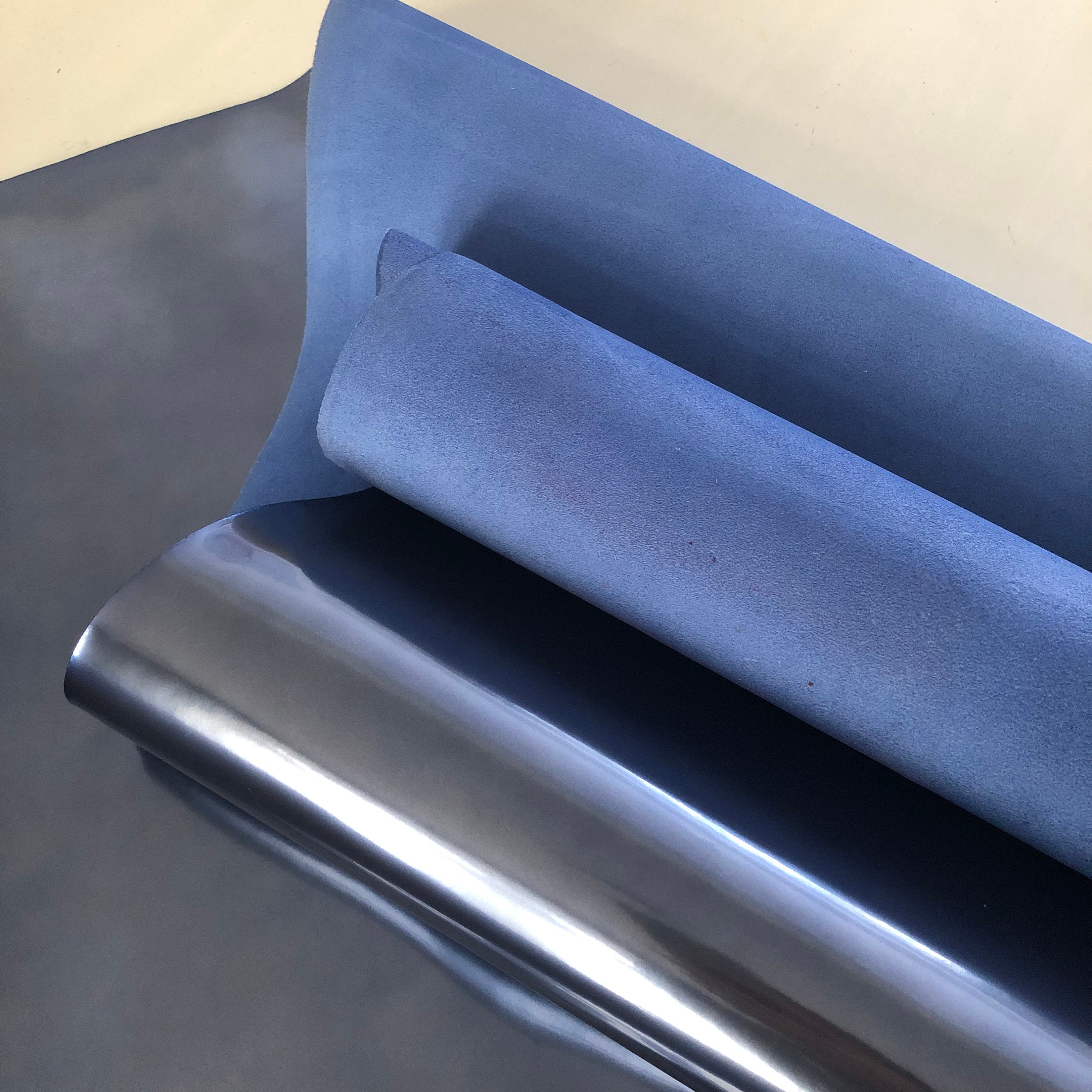High Gloss Blue Italian Premium 100% Calf Skin Real Leather  display picture 2