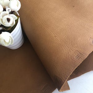 May include: Close-up of a piece of brown leather with a textured surface. The leather is folded over on itself, showing the underside.