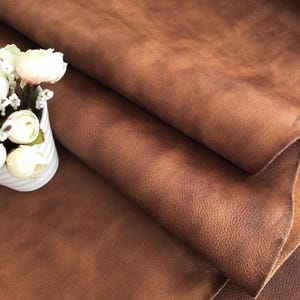 Folhas de couro de vaca 100% legítimo marrom, dois tons, italiano, grão integral, vegetal, tan, vários tamanhos, aparência vintage