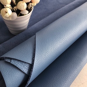 Láminas de piel de vaca 100 % auténtica de grano completo con textura de napa suave color azul escarchado