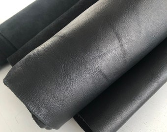 1.6 - 1.8mm Black Veg Tan Leather Full Grain 100% Real Cowhide Sheets